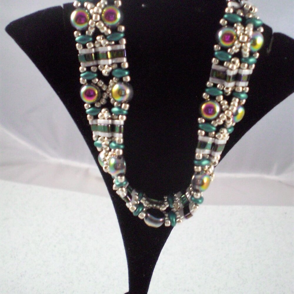 Silver Moroccan Band; Hand Beaded, Band Bracelet, Moroccan Band